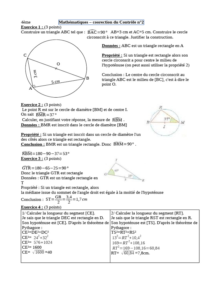 Exercices corrigés : triangles et cercles | PDF | Triangle | Cercle