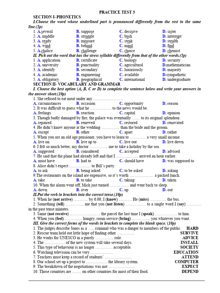 Phonetics and Vocabulary Practice Test | PDF