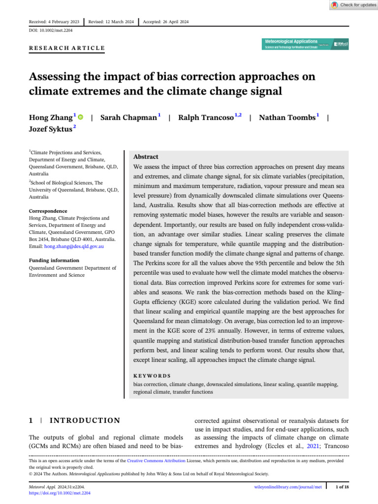 Bias Correction Impact on Climate Extremes | PDF | Climate | General ...