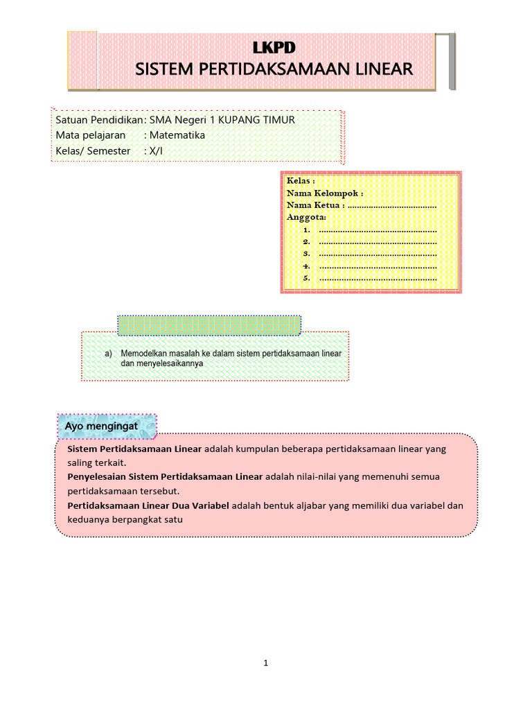 LKPD SISTEM PERTIDAKSAMAAN LINEAR | PDF