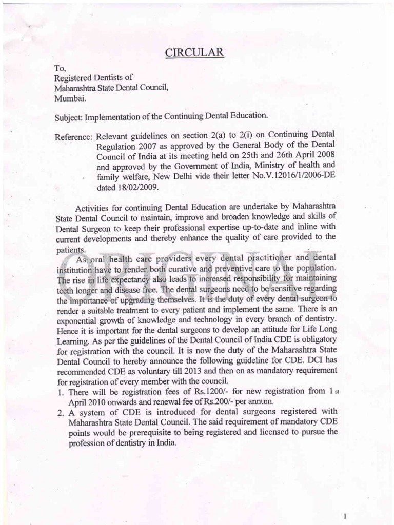 Cde Circular | PDF | Dentistry | Health Care