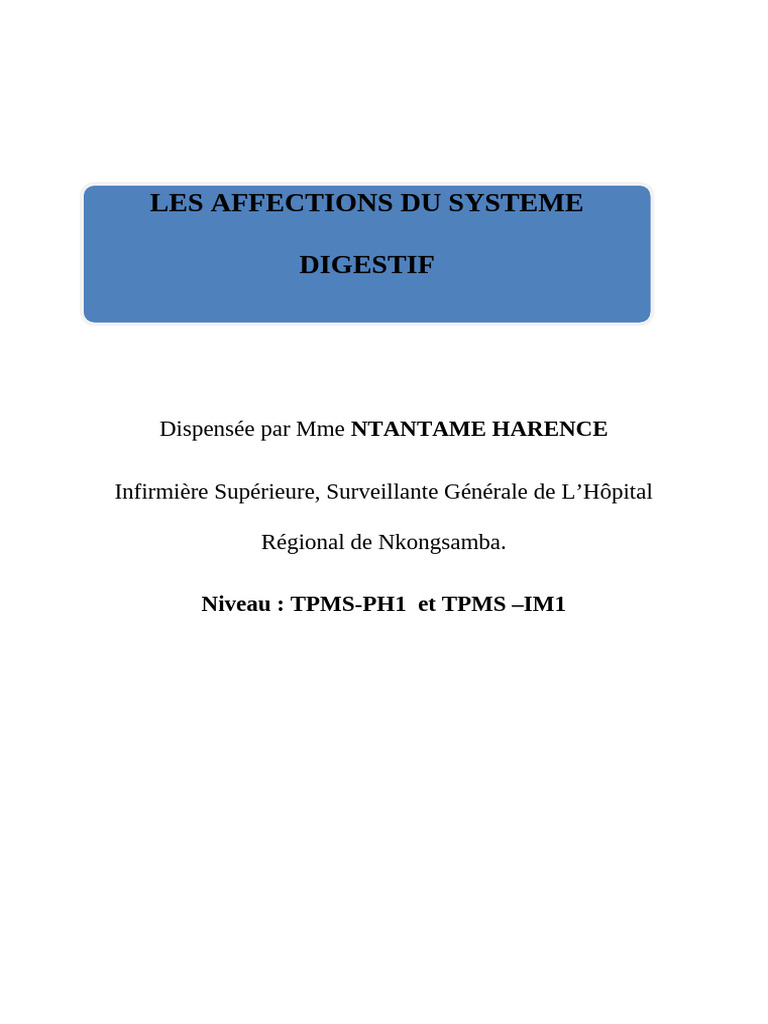 Affections du Système Digestif : Cours TPMS | PDF | Pathologie ...