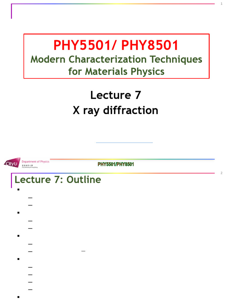PHY5501 8501 Lecture7 XRD 2020 | PDF | Crystal Structure | X Ray ...