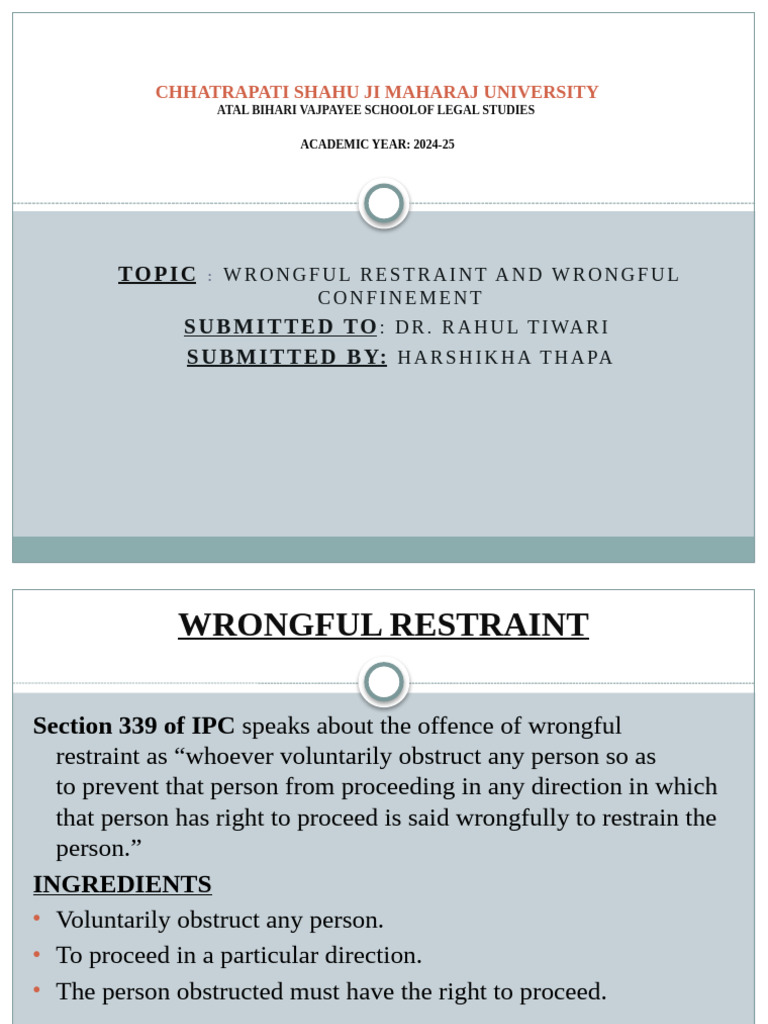Wrongful Restraint & Confinement Overview | PDF | Law Enforcement ...
