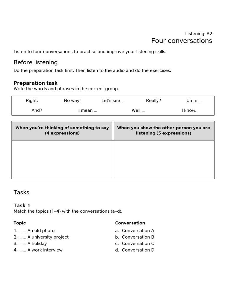 A2 Listening Four Conversations Pdf