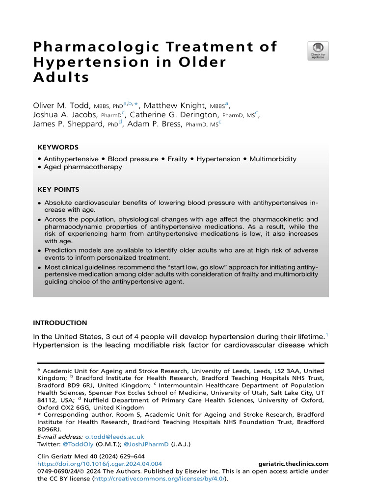 Pharmacologic Treatment of Hypertension in Older A | PDF | Angiotensin ...