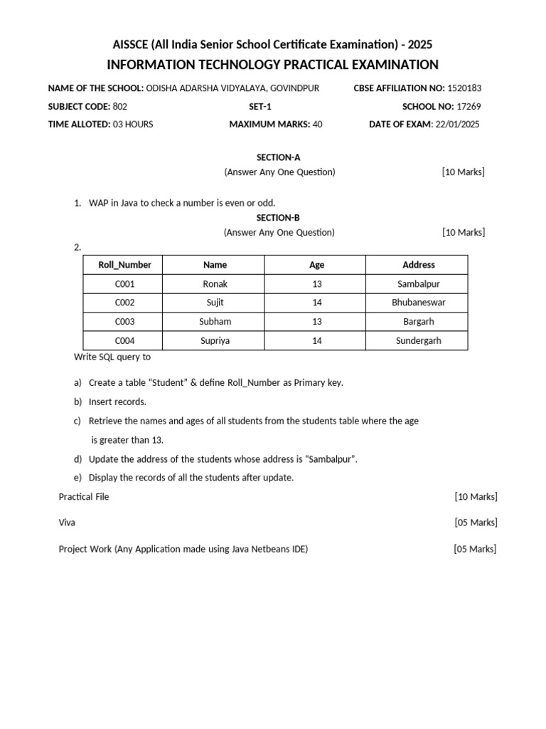 AISSCE IT Practical Exam 2025 Guide | PDF
