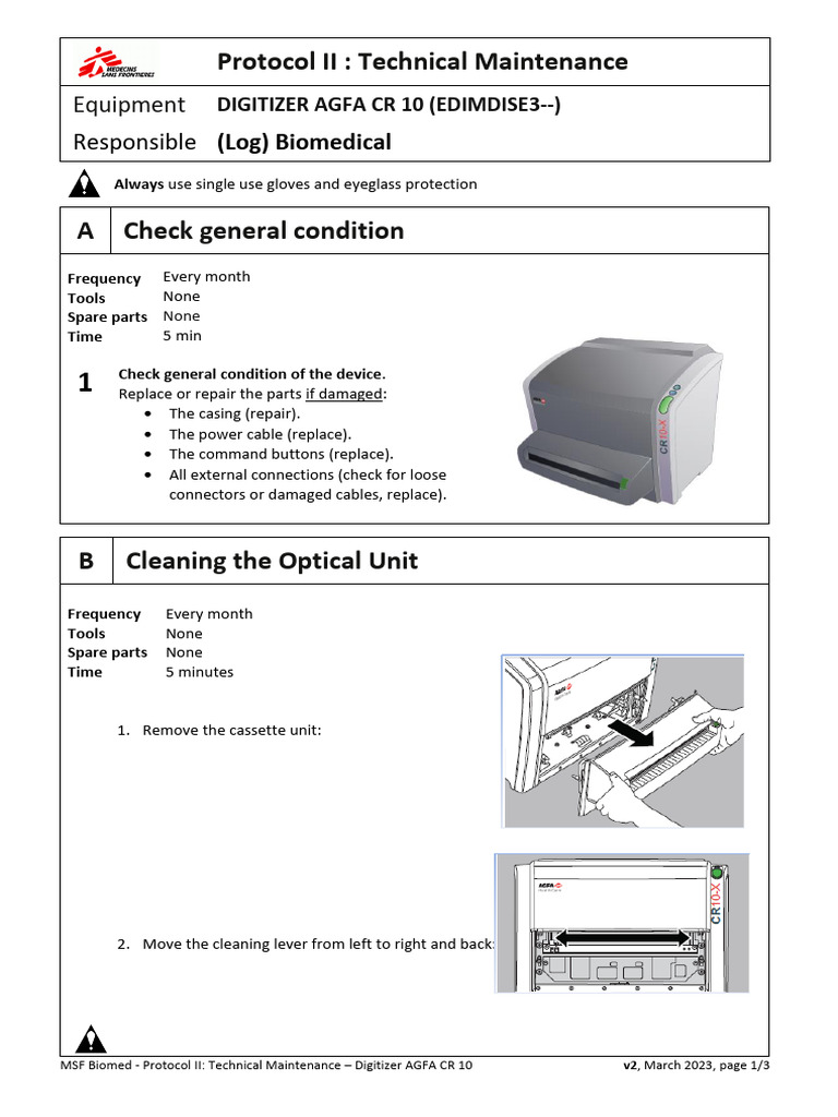 AGFA CR 10 Maintenance Protocol Guide | PDF | Equipment | Manufactured ...