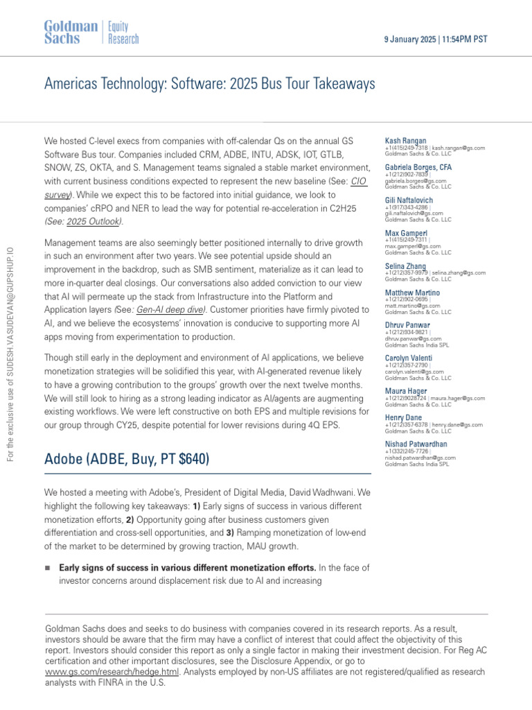 2025 - Software - Goldman | PDF | Pricing | Cloud Computing