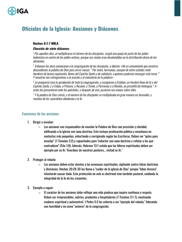 Funciones de Ancianos y Diáconos | PDF | Diácono | Iglesia cristiana