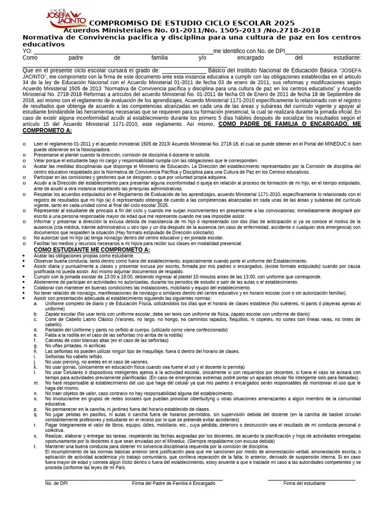 Compromiso Escolar 2025: Normas y Acuerdos | PDF | Plan de estudios ...