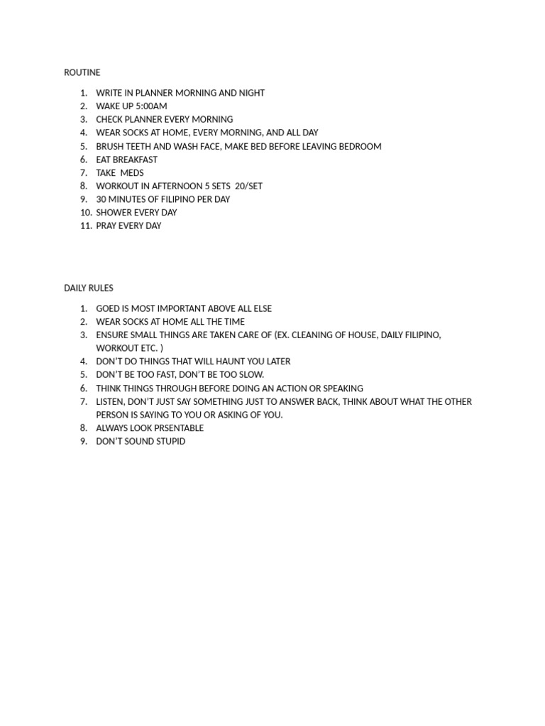 Daily Routine and Rules Guide | PDF
