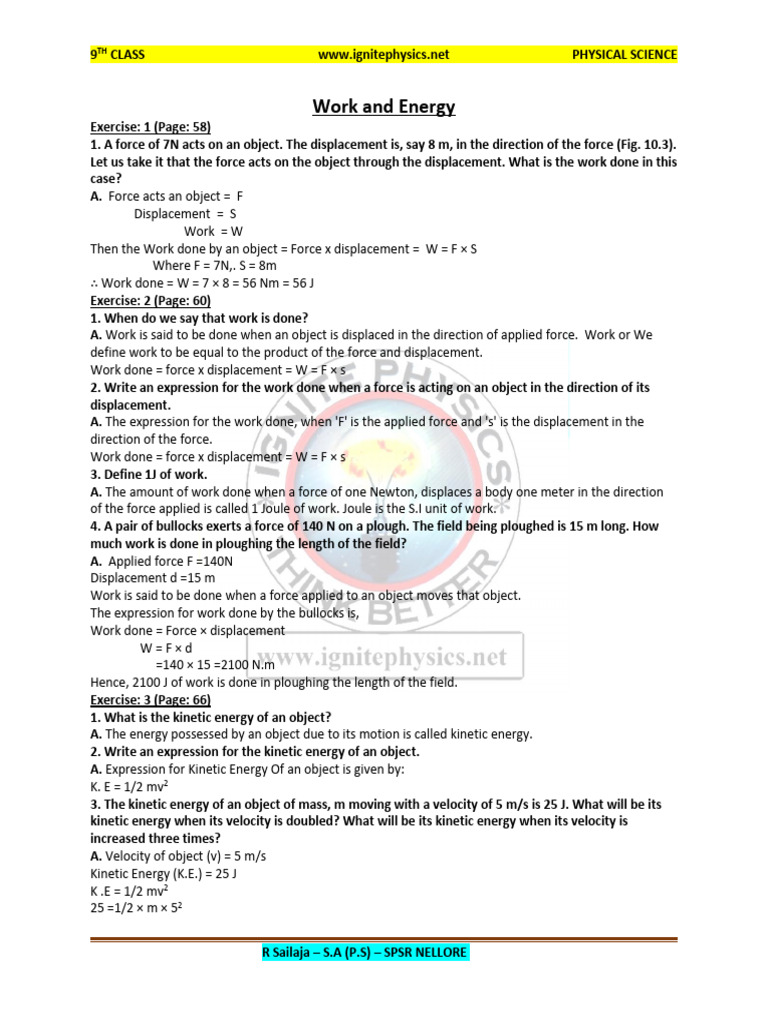 Work and Energy(Notes) | PDF | Force | Kinetic Energy