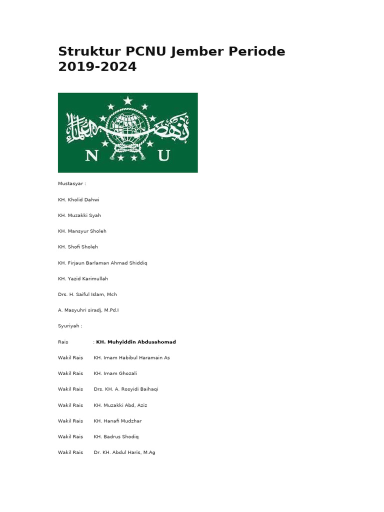 Struktur PCNU Jember Periode 2019 2024 | PDF