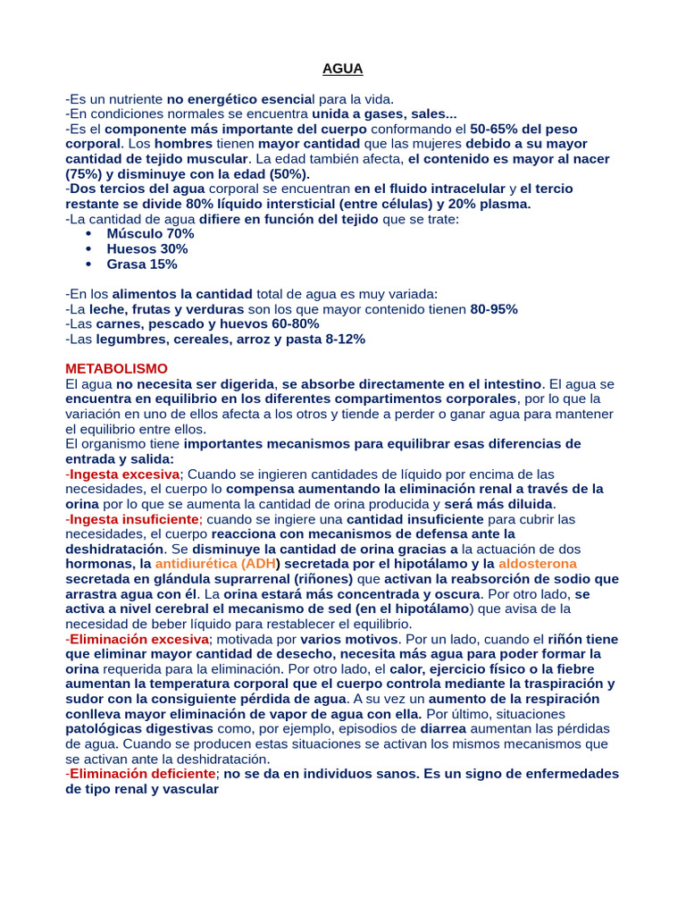 Importancia y funciones del agua en el cuerpo | PDF | Agua ...