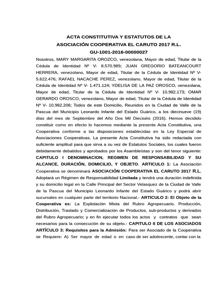 SUNACOOP - Acta Constitutiva y Estatutos - EL CARUTO 2017 | PDF ...