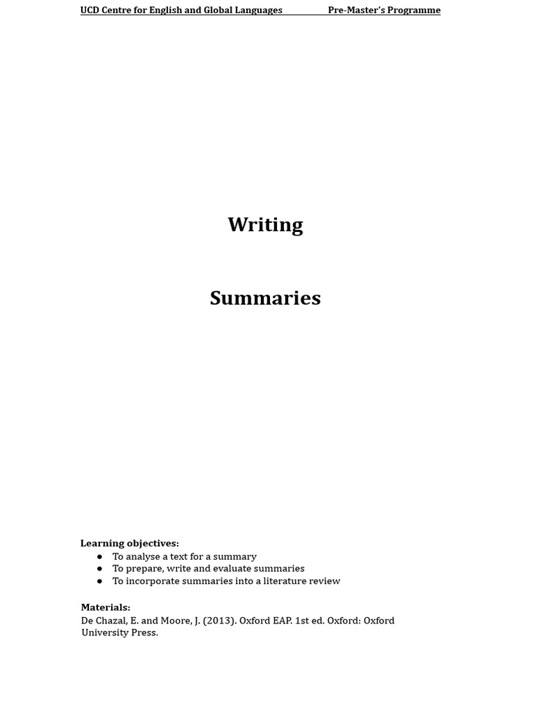 Pre-Master's Summary Writing Guide | PDF