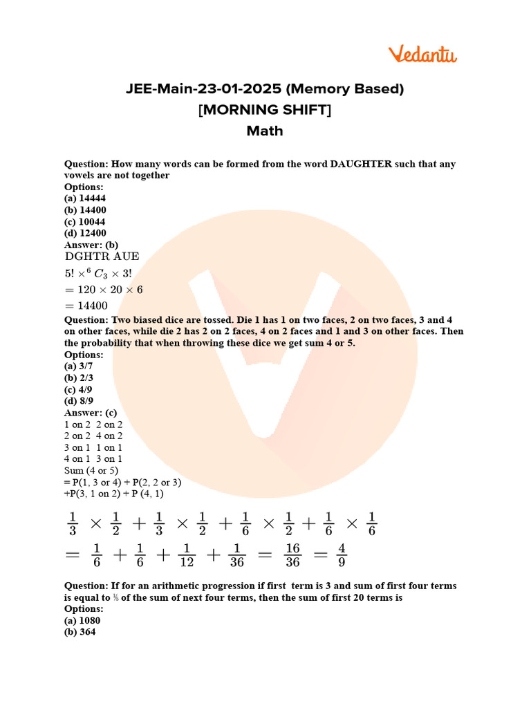 JEE Main 2025 Math Memory Questions | PDF | Elementary Geometry ...