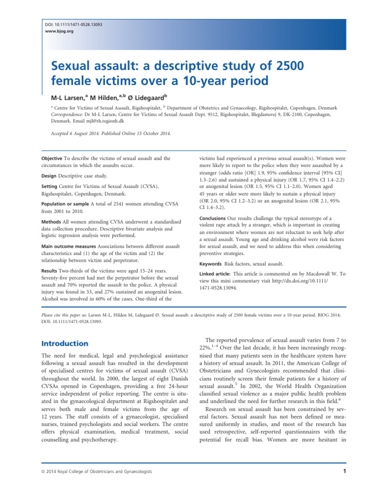 Study of 2500 Female Sexual Assault Victims | PDF | Sexual Assault | Rape