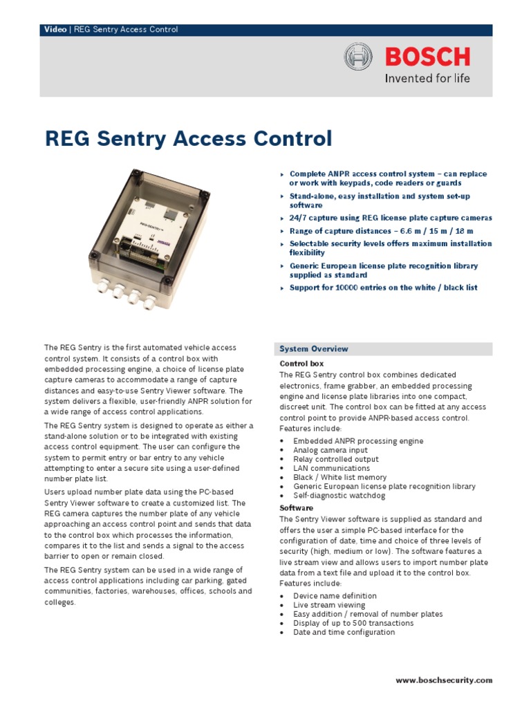 Bosch RegSentry Controller Data Sheet PDF Windows Vista Access — free download