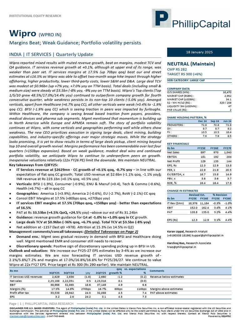 PC - Wipro Q3FY25 Results - Jan 2025 20250118191034 | PDF | Economies ...