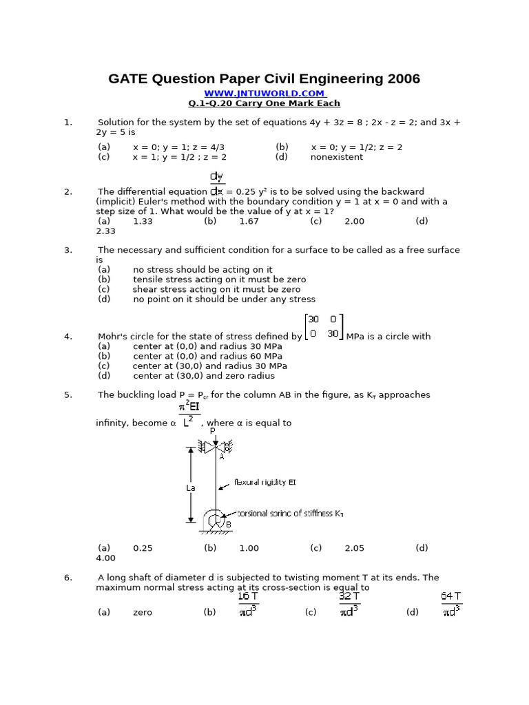 Gate Questions & Answers | PDF | Beam (Structure) | Bending