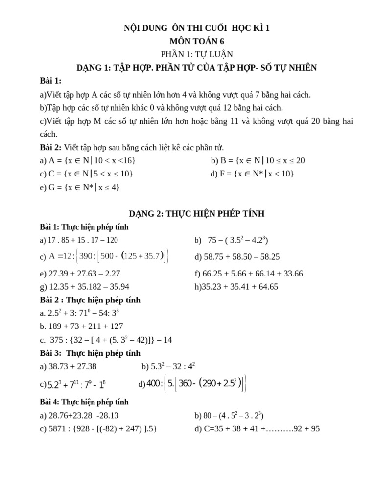 De Cuong On Tap Cuoi Ky 1 | PDF