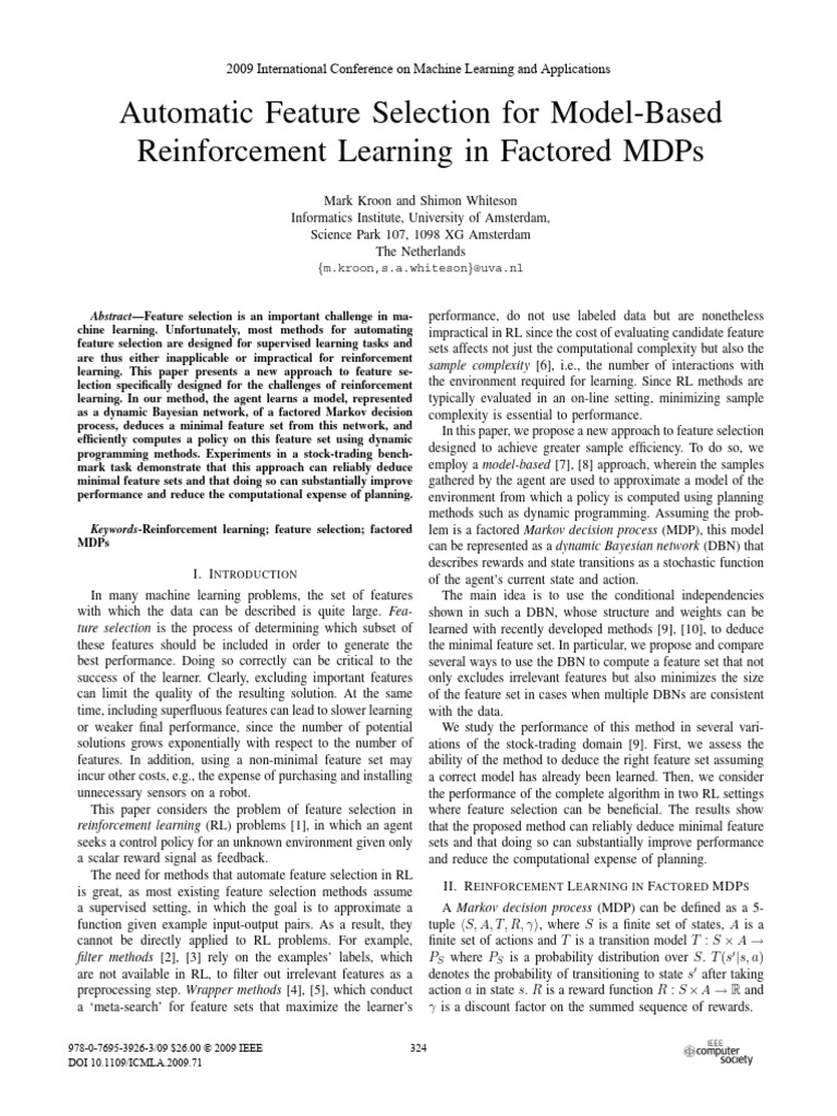 Automated Feature Selection in RL | PDF | Statistical Theory ...