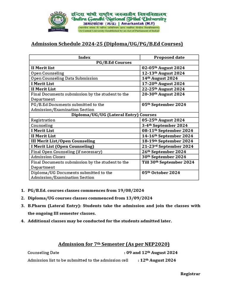 Admission Schedule 2024 | PDF