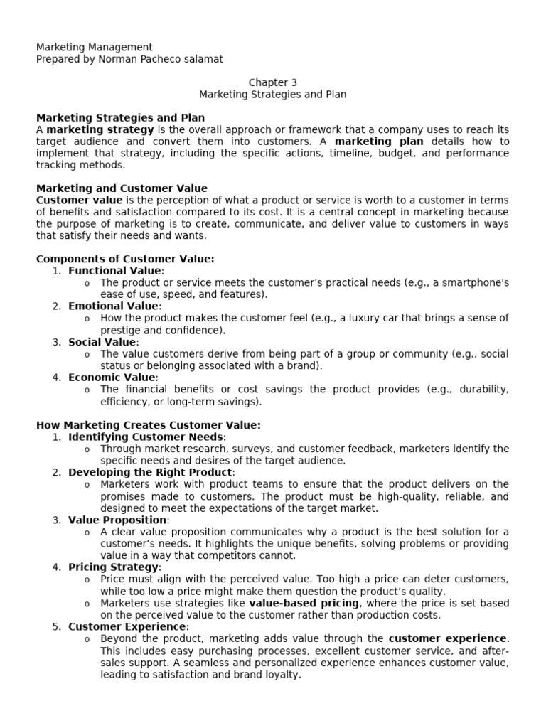 Marketing Strategies for Customer Value | PDF | Strategic Management | Goal
