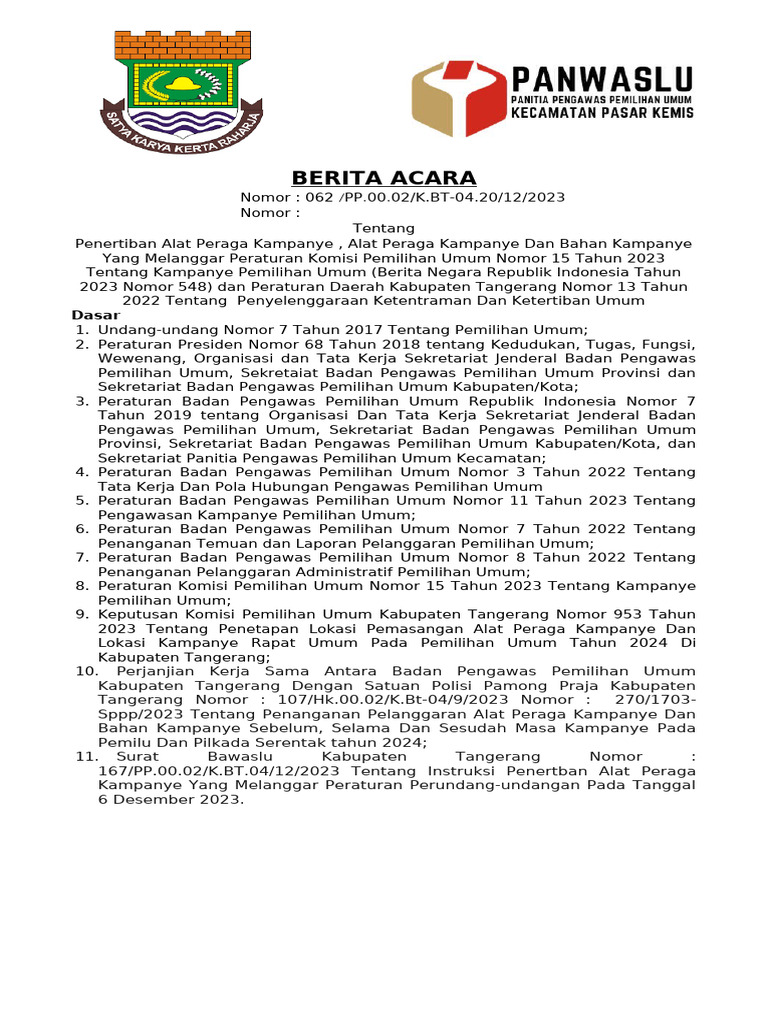 Form Ba Penertiban Apk 7 Desember 2023 Pasar Kemis | PDF