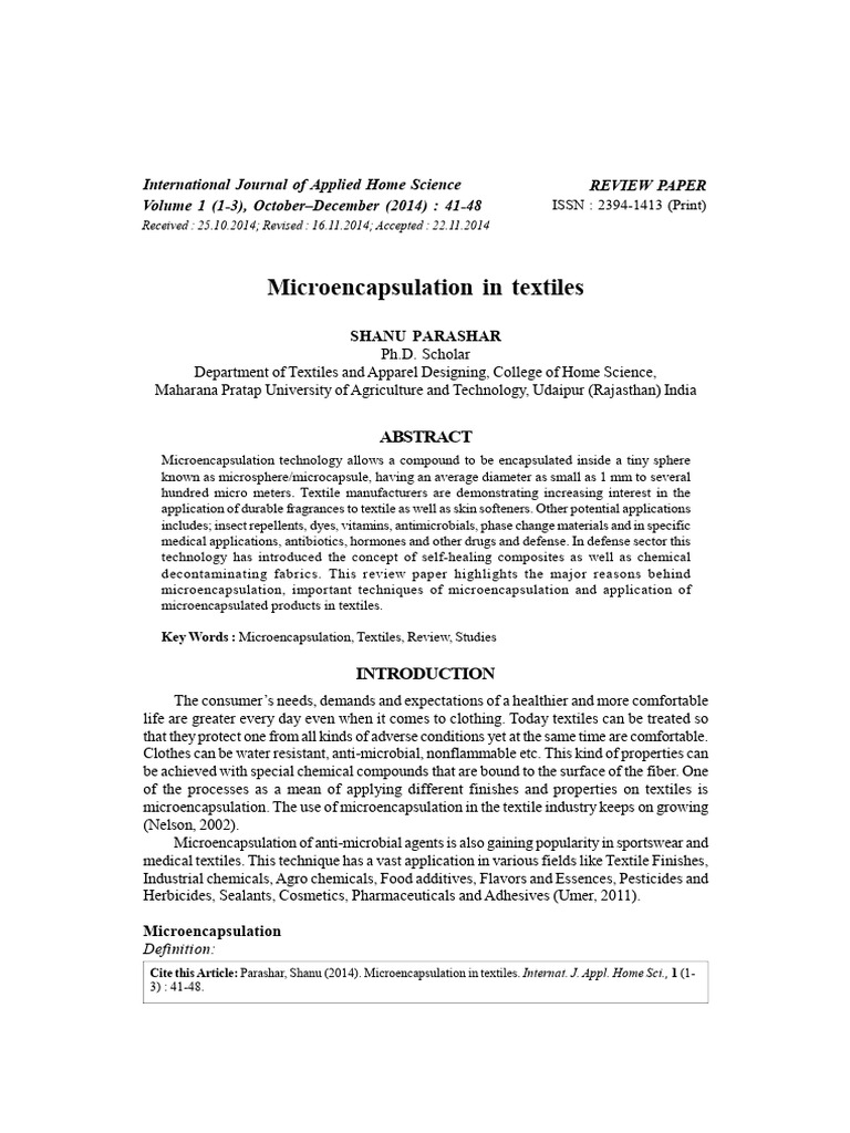 Microencapsulation in Textiles Explained | PDF | Materials | Chemistry