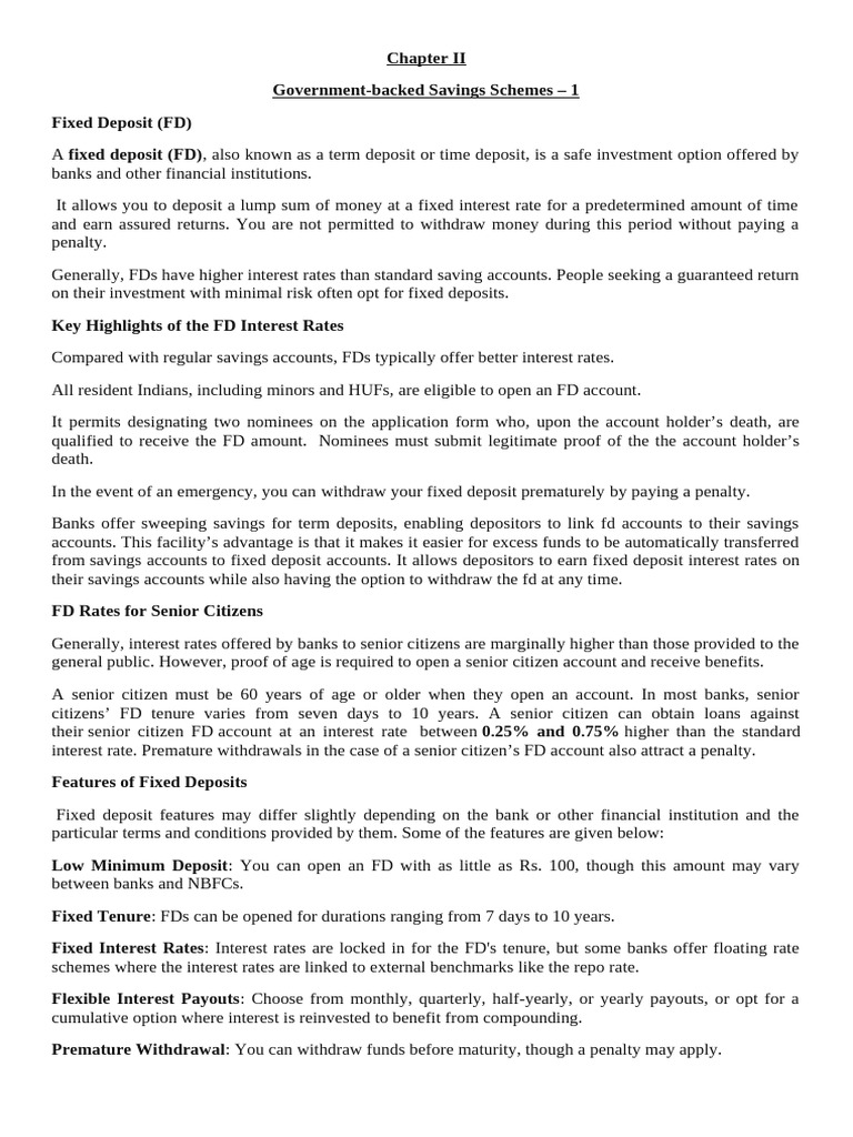 Fixed Deposit Schemes Explained | PDF | Money | Personal Finance