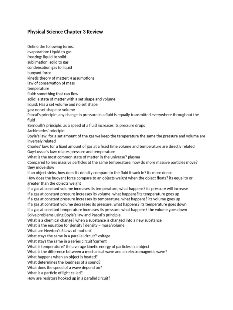 Physical Science Chapter 3 Key Terms Review | PDF