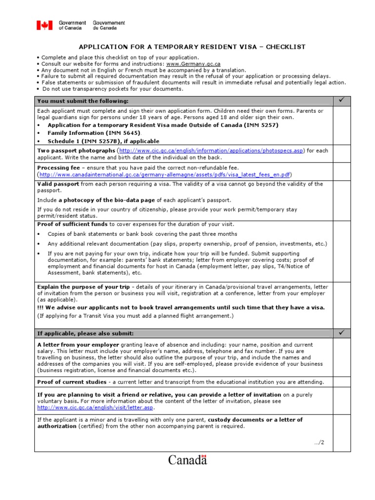 Canada Visitor Visa Application Checklist | PDF | Travel Visa | Mail