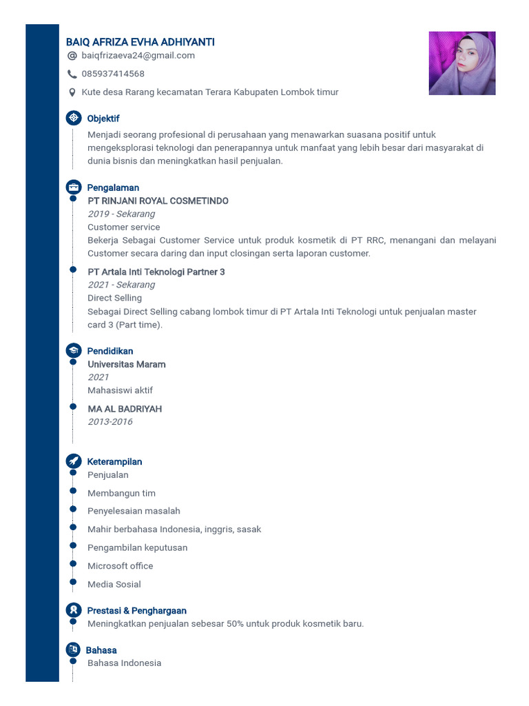 Profil Profesional BAIQ AFRIZA EVHA ADHIYANTI | PDF