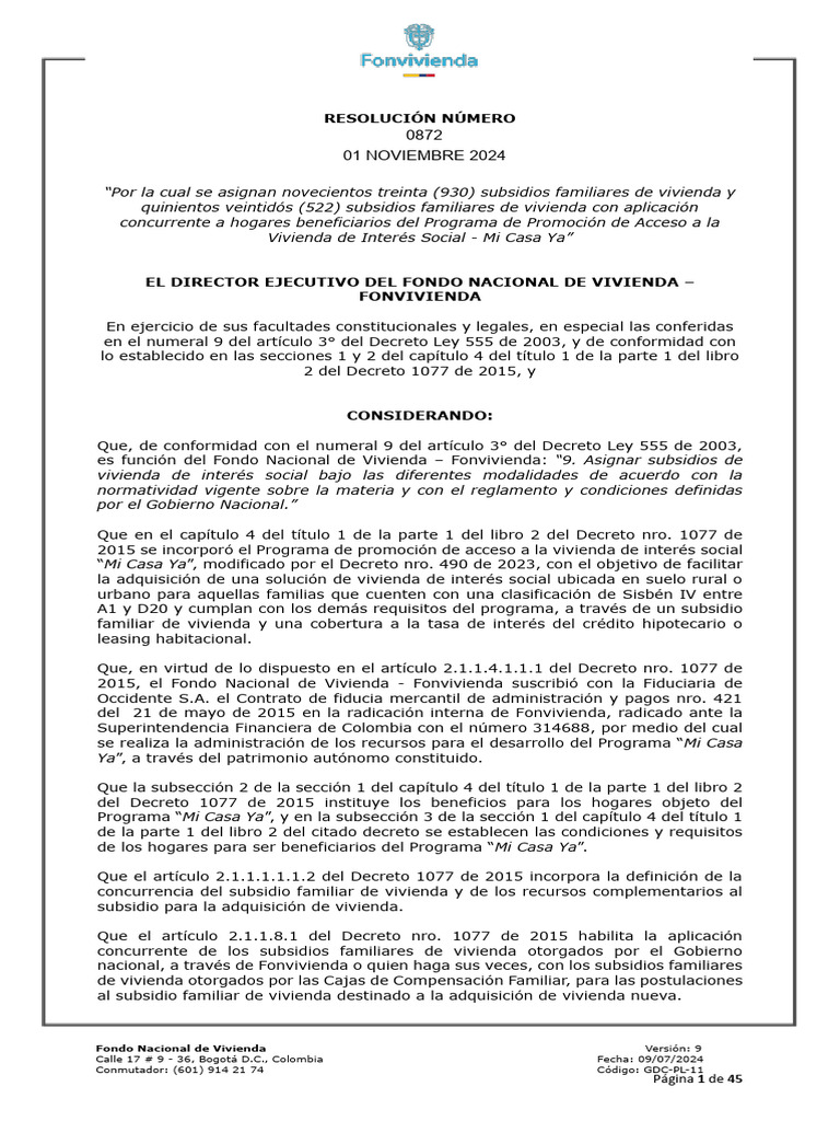 Asignación de Subsidios de Vivienda Mi Casa Ya | PDF | Justicia ...
