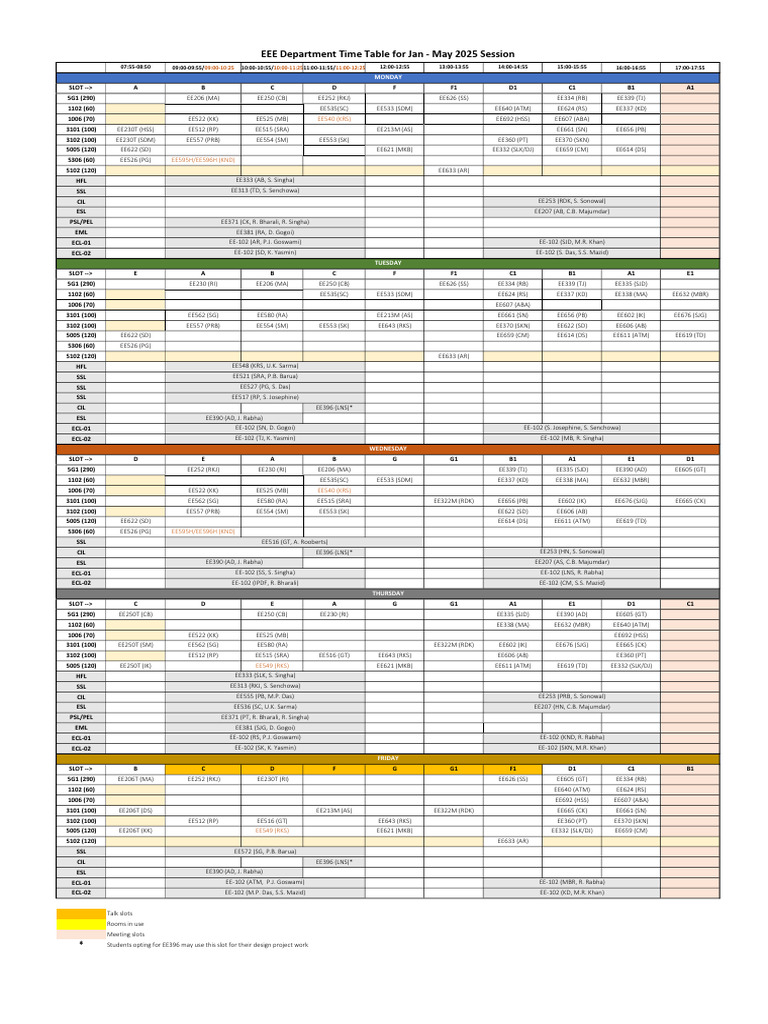 EEE Department Timetable Jan-May 2025 | PDF | Electrical Engineering ...