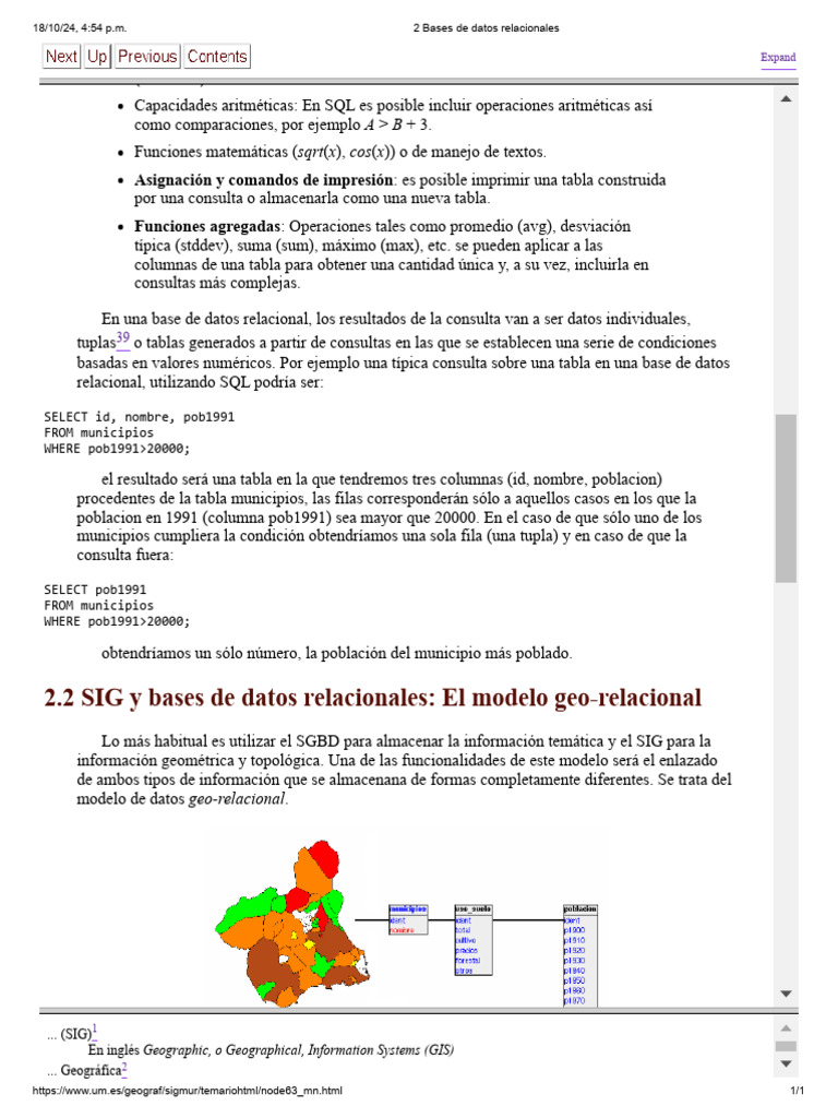 Funciones SQL y Modelo Geo-Relacional | PDF | Bases de datos | SQL