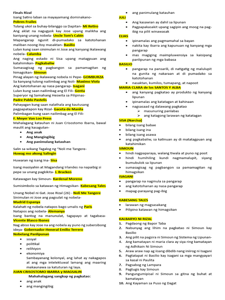 Rizal Finals | PDF