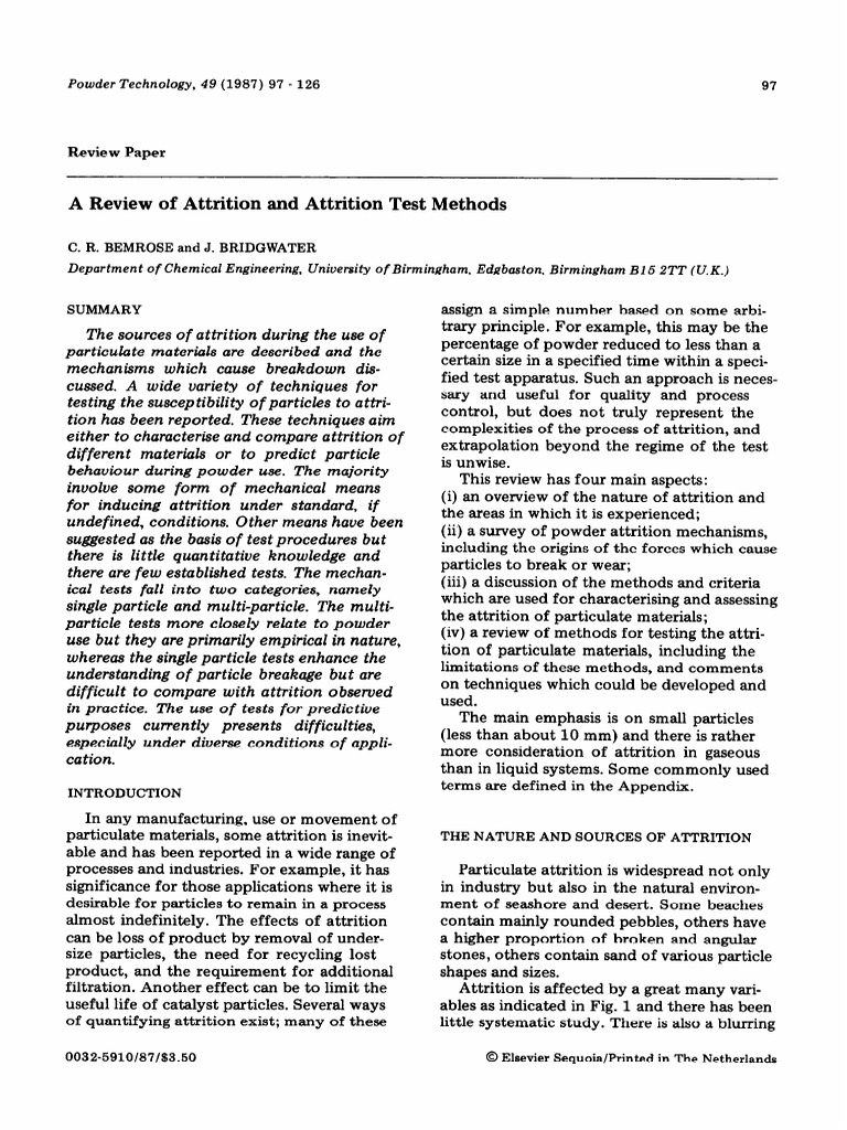1987 - A Review of Attrition and Attrition Test Methods | PDF ...