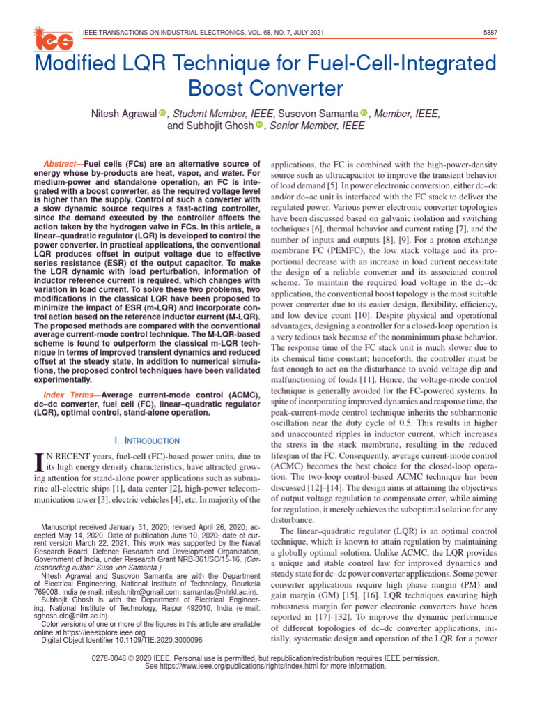 Modified LQR for Fuel-Cell Boost Converter | PDF | Control Theory ...