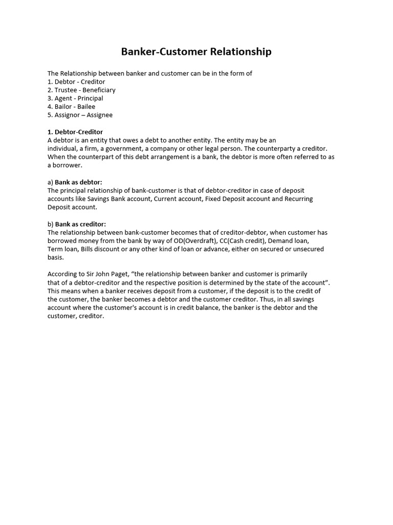 Banker-Customer Relationship Types | PDF | Banks | Debtor