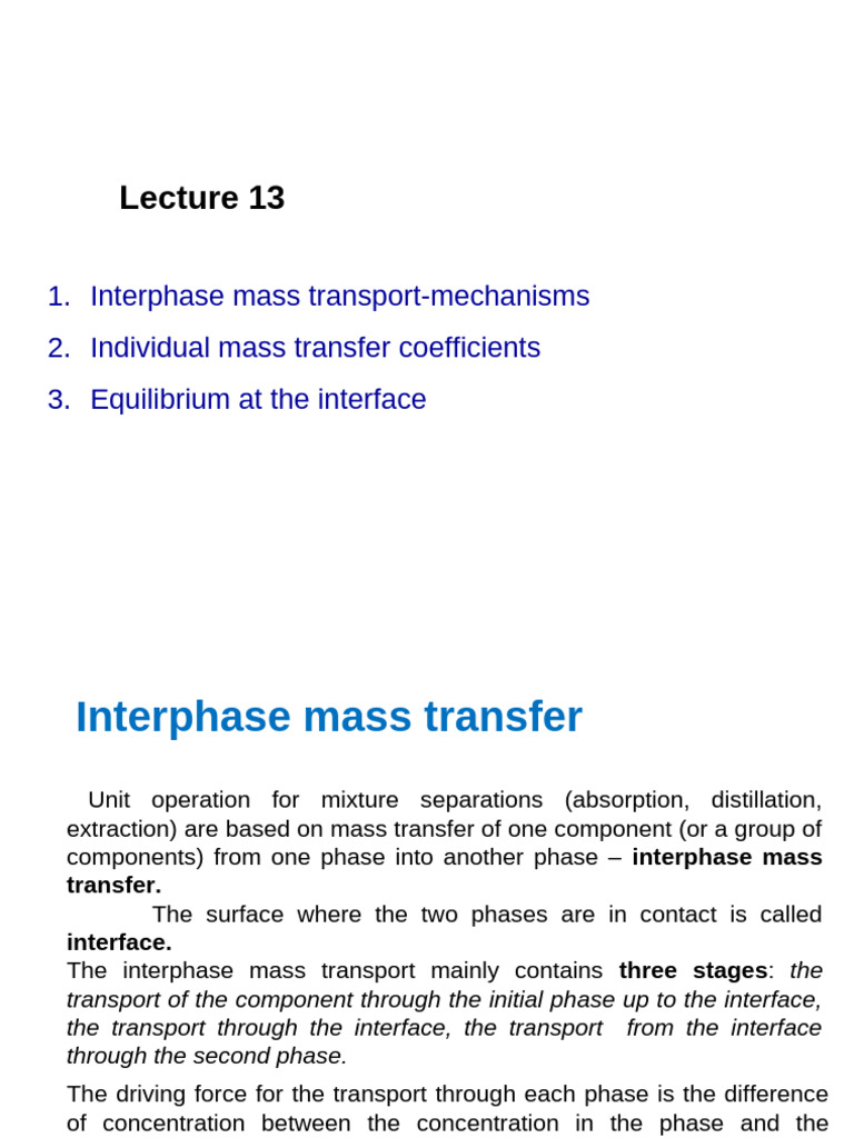 Interphase Mass Transfer Mechanisms | PDF | Diffusion | Mass Transfer