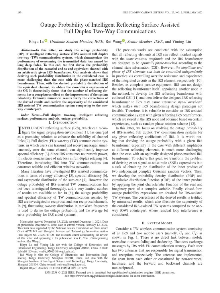 2.outage Probability of Intelligent Reflecting Surface Assisted Full ...