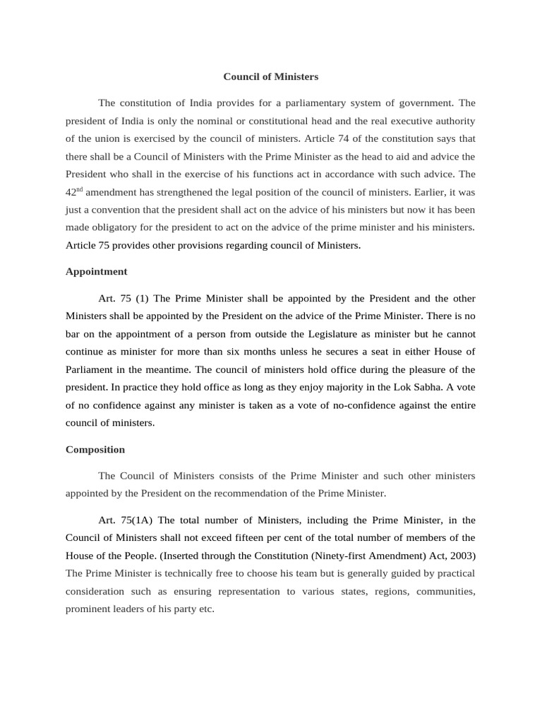 Overview of India's Council of Ministers | PDF | Cabinet (Government ...