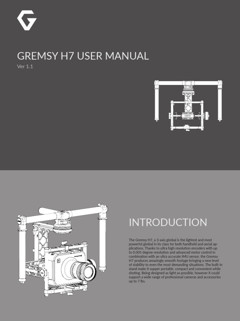 Gremsy H7 Gimbal User Manual | PDF | Gyroscope | Battery Charger