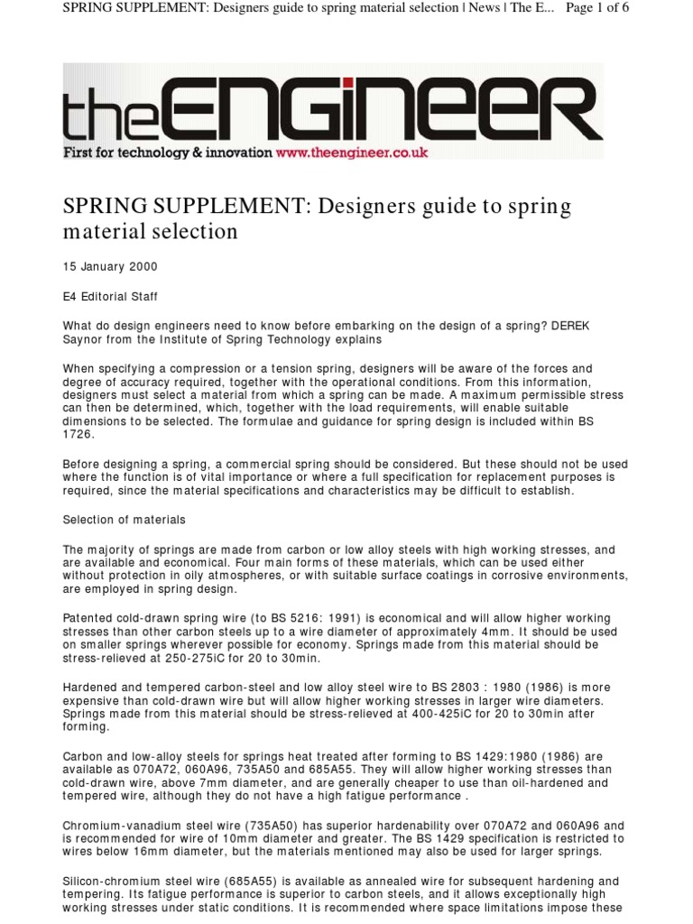 Spring Material Selection Guide | PDF | Fatigue (Material) | Steel
