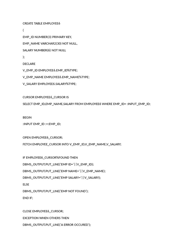 SQL Cursor for Employee Data | PDF