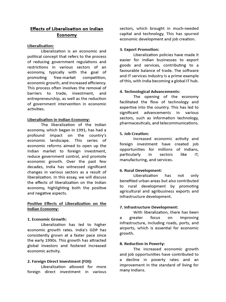 Impact of Liberalisation on Indian Economy | PDF | Economic Growth ...
